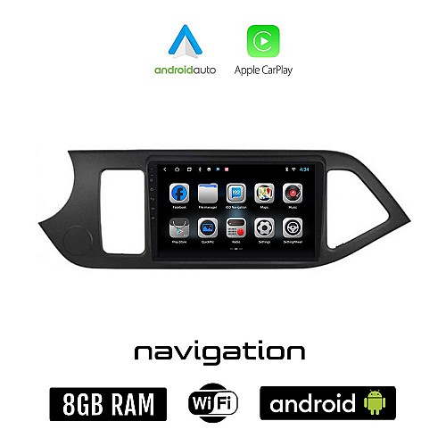 KIA PICANTO (2011 - 2017) Android οθόνη αυτοκίνητου 8GB + 128GB με GPS WI-FI (ηχοσύστημα αφής 9" ιντσών OEM Android Auto Apple Carplay Youtube Playstore MP3 USB Radio Bluetooth Mirrorlink εργοστασιακή, 4x60W)