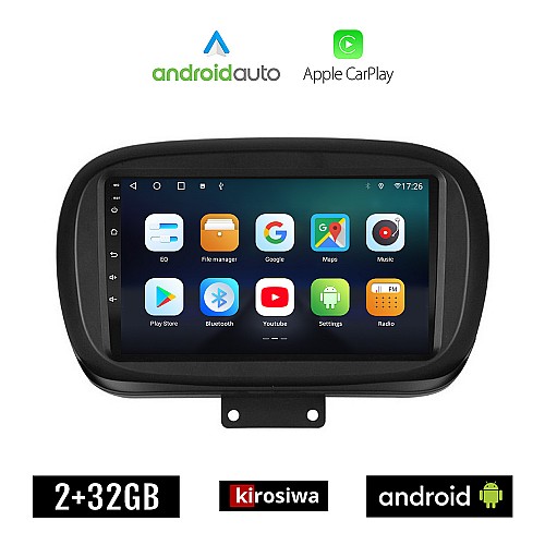 KIROSIWA FIAT 500X (μετά το 2014) Android οθόνη αυτοκίνητου 2GB με GPS WI-FI (ηχοσύστημα αφής 9" ιντσών OEM Android Auto Apple Carplay Youtube Playstore MP3 USB Radio Bluetooth Mirrorlink εργοστασιακή, 4x60W, AUX)