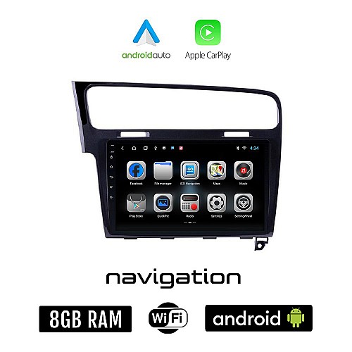 VOLKSWAGEN VW GOLF 7 (μετά το 2013) Android οθόνη αυτοκίνητου 8GB + 128GB με GPS WI-FI (ηχοσύστημα αφής 10" ιντσών OEM Android Auto Apple Carplay Youtube Playstore MP3 USB Radio Bluetooth Mirrorlink, 4x60W, μαύρο)