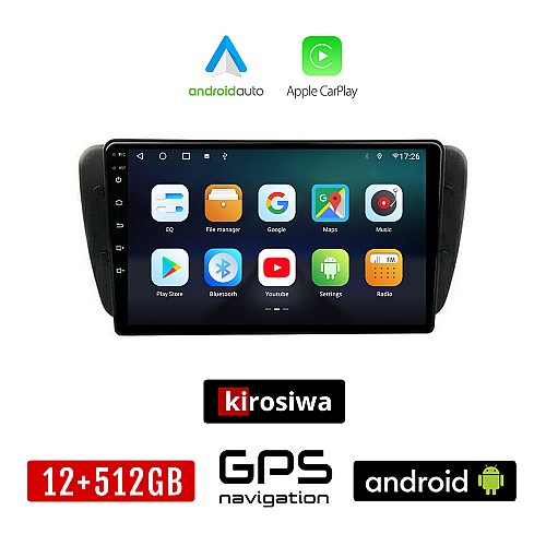 KIROSIWA SEAT IBIZA (2008 - 2015) Android οθόνη αυτοκίνητου 12GB + 512GB με GPS WI-FI (ηχοσύστημα αφής 9" ιντσών OEM Android Auto Apple Carplay Youtube Playstore MP3 USB Radio Bluetooth Mirrorlink εργοστασιακή, 4x60W, AUX)