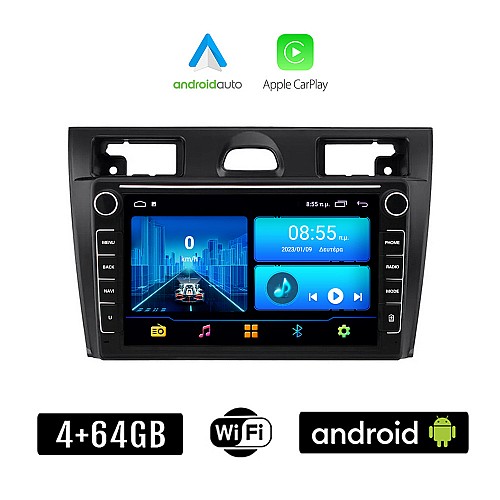 FORD FIESTA (2006-2008) Android οθόνη αυτοκίνητου 4+64GB με GPS WI-FI (ηχοσύστημα αφής 8" ιντσών 4GB CarPlay Android Auto Car Play Youtube Playstore MP3 USB Radio Bluetooth Mirrorlink  εργοστασιακή, 4x60W, Navi)