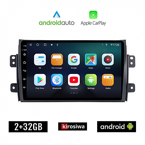 KIROSIWA FIAT SEDICI (μετά το 2005) Android οθόνη αυτοκίνητου 2GB με GPS WI-FI (ηχοσύστημα αφής 9" ιντσών OEM Android Auto Apple Carplay Youtube Playstore MP3 USB Radio Bluetooth Mirrorlink εργοστασιακή, AUX, 4x60W)