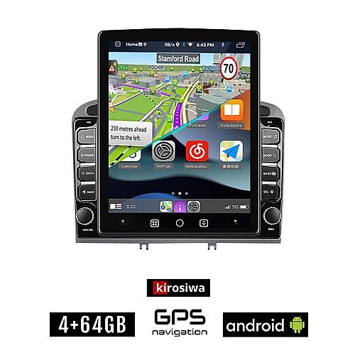 KIROSIWA PEUGEOT 308 (2007 - 2012) Android οθόνη αυτοκίνητου 4GB με GPS WI-FI (ηχοσύστημα αφής 9.7" ιντσών OEM Youtube Playstore MP3 USB Radio 4+64GB Bluetooth Mirrorlink εργοστασιακή, 4x60W, AUX)