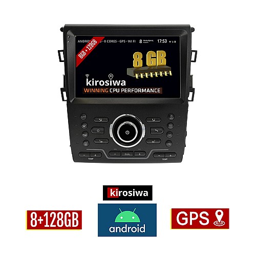 KIROSIWA 8GB + 128GB FORD MONDEO CLIMA (μετά το 2013) Android οθόνη αυτοκίνητου με GPS WI-FI (ηχοσύστημα αφής 9" ιντσών Youtube Playstore MP3 USB Radio Bluetooth Mirrorlink DSP Apple Carplay Android Auto 4x60W, AUX)