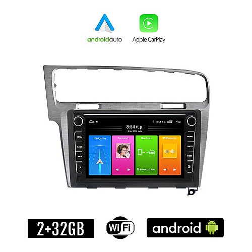 VOLKSWAGEN VW GOLF 7 (μετά το 2013) Android οθόνη αυτοκίνητου 2GB με GPS WI-FI (ηχοσύστημα αφής 8" ιντσών Apple CarPlay Android Auto Car Play Youtube Playstore MP3 USB Radio Bluetooth Mirrorlink, 4x60W, ασημί)