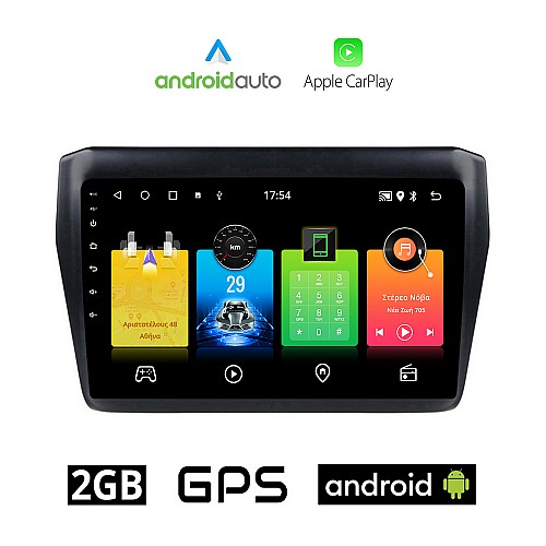 SUZUKI SWIFT (μετά το 2017) Android οθόνη αυτοκίνητου 2GB με GPS WI-FI (ηχοσύστημα αφής 9" ιντσών OEM Android Auto Apple Carplay Youtube Playstore MP3 USB Radio Bluetooth Mirrorlink εργοστασιακή, AUX, 4x60W)