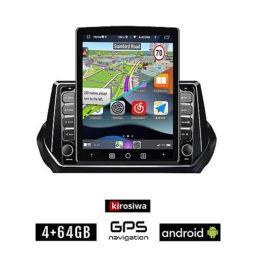 KIROSIWA PEUGEOT 208 - 2008 (μετά το 2020) Android οθόνη αυτοκίνητου 4GB με GPS WI-FI (ηχοσύστημα αφής 9.7" ιντσών OEM Youtube Playstore MP3 USB Radio 4+64GB Bluetooth Mirrorlink εργοστασιακή, 4x60W, AUX)
