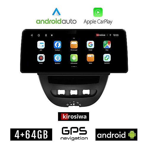 KIROSIWA PEUGEOT 107 (2005 - 2014) Android οθόνη αυτοκίνητου 4GB (+64GB) με GPS WI-FI (ηχοσύστημα αφής 12.3" ιντσών OEM Android Auto Apple Carplay Youtube Playstore MP3 USB Radio Bluetooth Mirrorlink εργοστασιακή, 4x60W canbus 12,3 ιντσών)