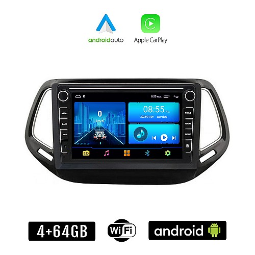 JEEP COMPASS (μετά το 2017) Android οθόνη αυτοκίνητου 4+64GB με GPS WI-FI (ηχοσύστημα αφής 8" ιντσών 4GB CarPlay Android Auto Car Play Youtube Playstore MP3 USB Radio Bluetooth Mirrorlink εργοστασιακή, 4x60W, Navi)