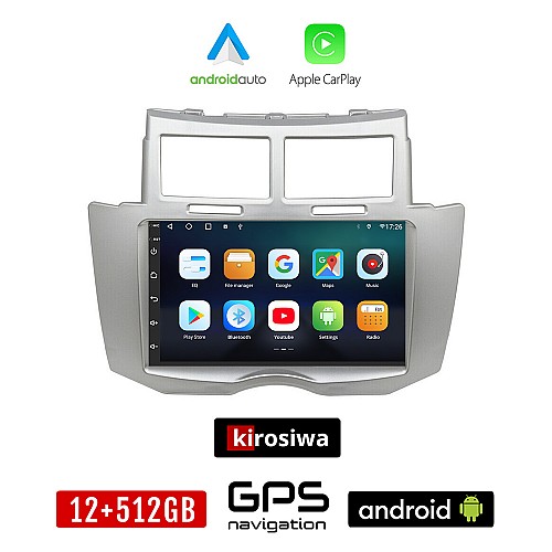 KIROSIWA TOYOTA YARIS (2006 - 2010) Android οθόνη αυτοκίνητου 12GB + 512GB με GPS WI-FI (ηχοσύστημα αφής 7" ιντσών Android Auto Apple Carplay Youtube Playstore MP3 USB Radio Bluetooth Mirrorlink εργοστασιακή, 4x60W, AUX)