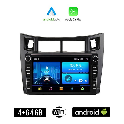 TOYOTA YARIS (2006-2011) Android οθόνη αυτοκίνητου 4+64GB με GPS WI-FI ( TOYOTA ηχοσύστημα αφής 8" ιντσών 4GB CarPlay Android Auto Car Play Youtube Playstore MP3 USB Radio Bluetooth Mirrorlink  εργοστασιακή, 4 x 60W, μαύρο)