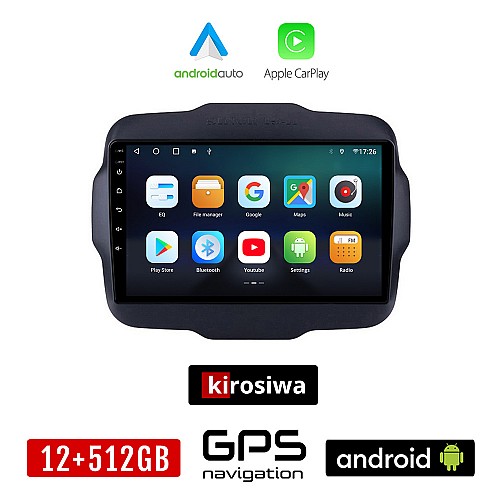 KIROSIWA JEEP RENEGADE (μετά το 2014) Android οθόνη αυτοκίνητου 12GB + 512GB με GPS WI-FI (ηχοσύστημα αφής 9" ιντσών OEM Android Auto Apple Carplay Youtube Playstore MP3 USB Radio Bluetooth Mirrorlink εργοστασιακή, 4x60W, AUX)