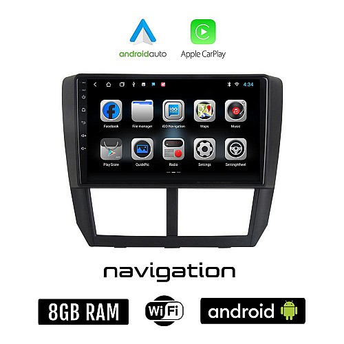 SUBARU IMPREZA (2008-2013) Android οθόνη αυτοκίνητου 8GB + 128GB με GPS WI-FI (ηχοσύστημα αφής 9" ιντσών OEM Android Auto Apple Carplay Youtube Playstore MP3 USB Radio Bluetooth Mirrorlink εργοστασιακή, 4x60W)