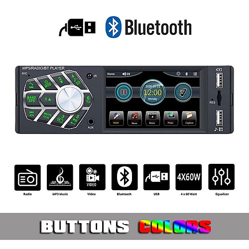 Radio USB με Bluetooth και οθόνη 4,1" ιντσών (1-DIN MP5 ηχοσύστημα αυτοκινήτου multimedia MP3 μικρόφωνο video ανοιχτή ακρόαση ραδιόφωνο 1 DIN ράδιο microSD 1DIN 4x60W universal) SR4030