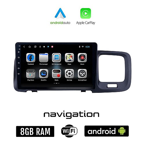 VOLVO S60 (2010 - 2018) Android οθόνη αυτοκίνητου 8GB + 128GB με GPS WI-FI (ηχοσύστημα αφής 9" ιντσών OEM Android Auto Apple Carplay Youtube Playstore MP3 USB Radio Bluetooth Mirrorlink εργοστασιακή, 4x60W)