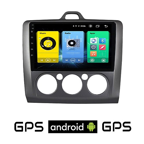 FORD FOCUS (2005 - 2011) *Με χειροκίνητο κλιματισμό Android οθόνη αυτοκίνητου με GPS WI-FI (ηχοσύστημα αφής 9" ιντσών OEM Youtube Playstore MP3 USB Radio Bluetooth Mirrorlink εργοστασιακή, 4x60W, AUX, grey, γκρί)