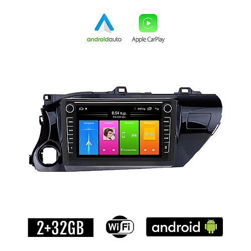 TOYOTA HILUX (μετά το 2017) Android οθόνη αυτοκίνητου 2GB με GPS WI-FI (ηχοσύστημα αφής 8" ιντσών Apple CarPlay Android Auto Car Play Youtube Playstore MP3 USB Radio Bluetooth Mirrorlink εργοστασιακή, 4x60W, Navi)
