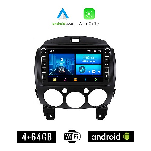 MAZDA 2 2007-2014 Android οθόνη αυτοκίνητου 4+64GB με GPS WI-FI (ηχοσύστημα αφής 8" ιντσών 4GB CarPlay Android Auto Car Play Youtube Playstore MP3 USB Radio Bluetooth Mirrorlink εργοστασιακή, 4x60W, Navi)