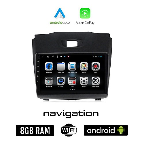 ISUZU D-MAX (2012 - 2020) Android οθόνη αυτοκίνητου 8GB + 128GB με GPS WI-FI (ηχοσύστημα αφής 9" ιντσών OEM Android Auto Apple Carplay Youtube Playstore MP3 USB Radio Bluetooth Mirrorlink εργοστασιακή, 4x60W)