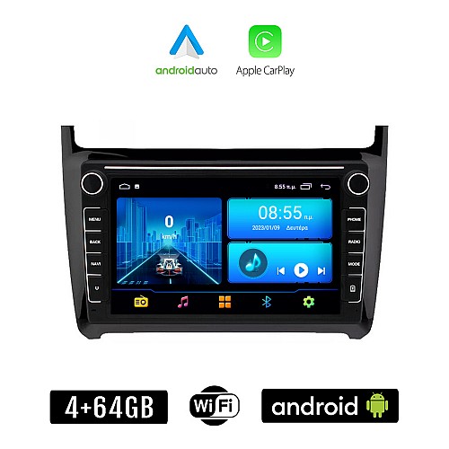 Volkswagen VW POLO (2014 - 2017) οθόνη αυτοκίνητου 4+64GB Android με GPS WI-FI (ηχοσύστημα αφής 8" ιντσών 4GB CarPlay Android Auto Car Play Youtube Playstore MP3 USB Radio Bluetooth Mirrorlink, 4x60W, Navi, USB)