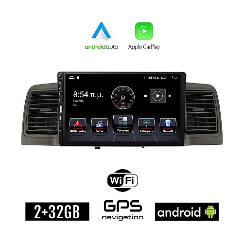 TOYOTA COROLLA (2000 - 2007) Android οθόνη αυτοκίνητου 2+32GB με GPS WI-FI με αεραγωγούς (ηχοσύστημα αφής 9" ιντσών Apple CarPlay Android Auto 2GB Car Play Youtube Playstore MP3 USB Radio Bluetooth Mirrorlink εργοστασιακή, Navi, 4x60W)