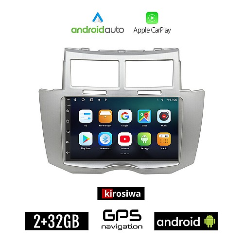 KIROSIWA TOYOTA YARIS (2006 - 2010) Android οθόνη αυτοκίνητου 2GB με GPS WI-FI (ηχοσύστημα αφής 7" ιντσών Android Auto Apple Carplay Youtube Playstore MP3 USB Radio Bluetooth Mirrorlink εργοστασιακή, 4x60W, AUX)
