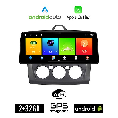 FORD FOCUS (2005 - 2011) *Με χειροκίνητο κλιματισμό Android οθόνη αυτοκίνητου 2GB (+32GB) με GPS WI-FI (ηχοσύστημα αφής 12.3" ιντσών OEM Android Auto Apple Carplay Youtube Playstore MP3 USB Radio Bluetooth Mirrorlink εργοστασιακή, 4x60W, grey, γκρί)