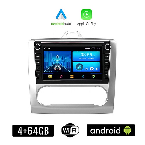 FORD FOCUS (2005 - 2011 με αυτόματο κλιματισμό) Android οθόνη αυτοκίνητου 4+64GB με GPS WI-FI (ηχοσύστημα αφής 8" ιντσών 4GB CarPlay Android Auto Car Play Youtube Playstore MP3 USB Radio Bluetooth εργοστασιακή 4x60W Navi)