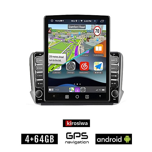 KIROSIWA PEUGEOT 208 - 2008 (2012-2019) Android οθόνη αυτοκίνητου 4GB με GPS WI-FI (ηχοσύστημα αφής 9.7" ιντσών OEM Youtube Playstore MP3 USB Radio 4+64GB Bluetooth Mirrorlink εργοστασιακή, 4x60W, AUX)
