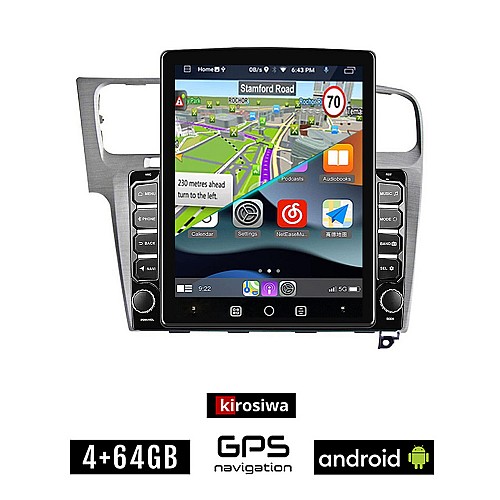 KIROSIWA VOLKSWAGEN VW GOLF 7 (μετά το 2013) Android οθόνη αυτοκίνητου 4GB με GPS WI-FI (ηχοσύστημα αφής 9.7" ιντσών OEM Youtube Playstore MP3 USB Radio 4+64GB Bluetooth Mirrorlink, 4x60W, ασημί)