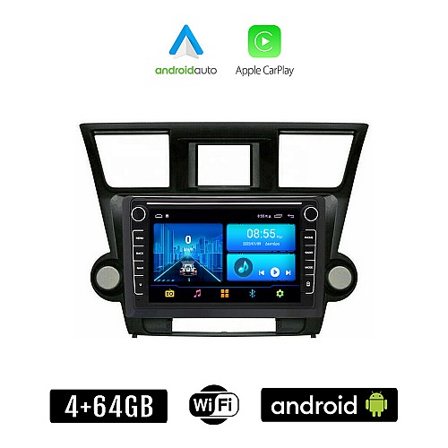 TOYOTA HIGHLANDER 2008-2015 Android οθόνη αυτοκίνητου 4+64GB με GPS WI-FI (ηχοσύστημα αφής 8" ιντσών 4GB CarPlay Android Auto Car Play Youtube Playstore MP3 USB Radio Bluetooth Mirrorlink εργοστασιακή, 4x60W)
