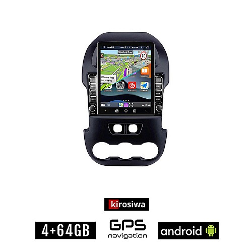 KIROSIWA FORD RANGER 2011-2015 Android οθόνη αυτοκίνητου 4GB με GPS WI-FI (ηχοσύστημα αφής 9.7" ιντσών OEM Youtube Playstore MP3 USB Radio 4+64GB Bluetooth Mirrorlink εργοστασιακή, 4x60W, AUX)