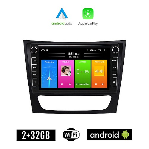 MERCEDES E (W211) 2003-2009 Android οθόνη αυτοκίνητου 2GB με GPS WI-FI (ηχοσύστημα αφής 8" ιντσών Apple CarPlay Android Auto Car Play Youtube Playstore MP3 USB Radio Bluetooth Mirrorlink εργοστασιακή, 4x60W, Benz)