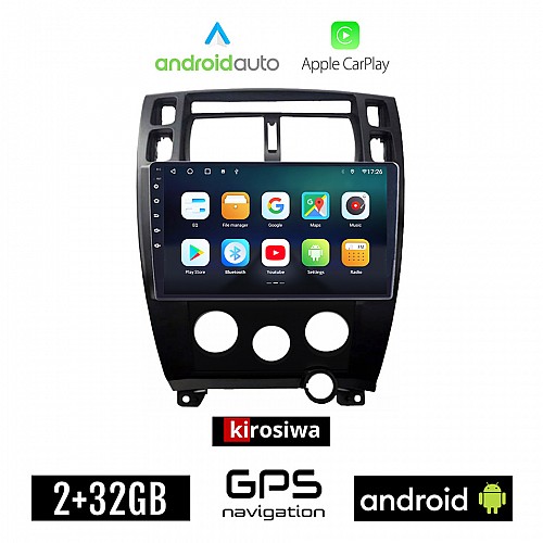 KIROSIWA HYUNDAI TUCSON (2004 - 2010) A/C Android οθόνη αυτοκίνητου 2GB με GPS WI-FI (ηχοσύστημα αφής 10" ιντσών OEM Android Auto Apple Carplay Youtube Playstore MP3 USB Radio Bluetooth Mirrorlink εργοστασιακή, 4x60W, AUX, μαύρο)