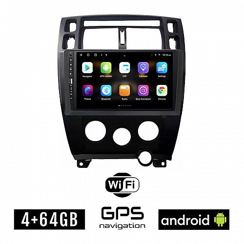 HYUNDAI TUCSON (2004 - 2010) A/C Android οθόνη αυτοκίνητου 4GB με GPS WI-FI (ηχοσύστημα αφής 9" ιντσών OEM Youtube Playstore MP3 USB Radio Bluetooth Mirrorlink εργοστασιακή, 4x60W, Navi, μαύρο)