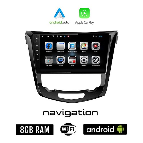 NISSAN QASHQAI (μετά το 2014) Android οθόνη αυτοκίνητου 8GB + 128GB με GPS WI-FI (ηχοσύστημα αφής 10" ιντσών OEM Android Auto Apple Carplay Youtube Playstore MP3 USB Radio Bluetooth Mirrorlink εργοστασιακή, 4x60W)