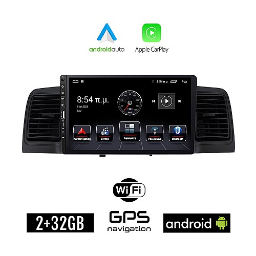 TOYOTA COROLLA (2000 - 2007) Android οθόνη αυτοκίνητου 2+32GB με GPS WI-FI με αεραγωγούς (ηχοσύστημα αφής 9" ιντσών Apple CarPlay Android Auto 2GB Car Play Youtube Playstore MP3 USB Radio Bluetooth Mirrorlink εργοστασιακή, Navi, 4x60W μαύρο)