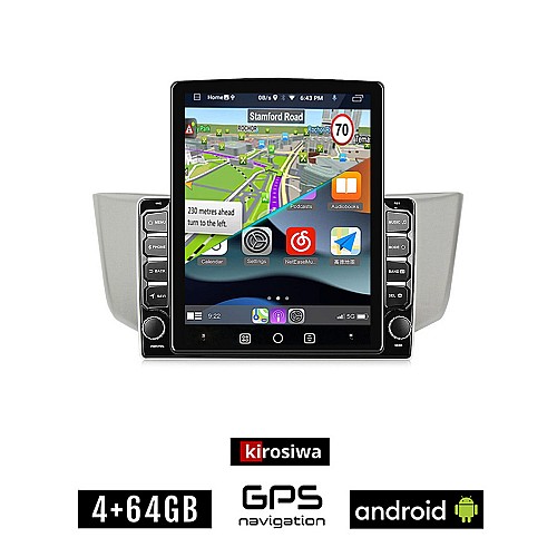 KIROSIWA LEXUS RX 300 - 400 (2003 - 2008) Android οθόνη αυτοκίνητου 4GB με GPS WI-FI (ηχοσύστημα αφής 9.7" ιντσών OEM Youtube Playstore MP3 USB Radio 4+64GB Bluetooth Mirrorlink εργοστασιακή, 4x60W, AUX)