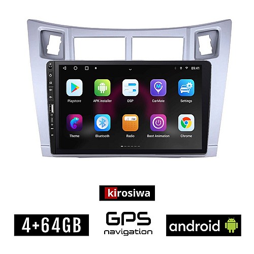 TOYOTA YARIS (2006-2011) Android οθόνη αυτοκίνητου 4GB με GPS WI-FI ( TOYOTA ηχοσύστημα αφής 9" ιντσών OEM Youtube Playstore MP3 USB Radio Bluetooth Mirrorlink  εργοστασιακή, 4 x 60W, ασημί)