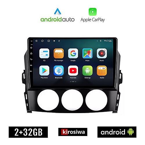 KIROSIWA MAZDA MX-5 (2005 - 2015) Android οθόνη αυτοκίνητου 2GB με GPS WI-FI (ηχοσύστημα αφής 9" ιντσών OEM Android Auto Apple Carplay Youtube Playstore MP3 USB Radio Bluetooth Mirrorlink εργοστασιακή, 4x60W, AUX)