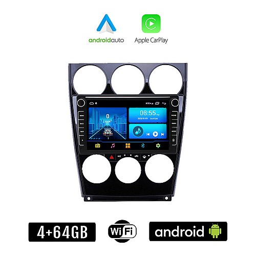 MAZDA 6 2005-2008 Android οθόνη αυτοκίνητου 4+64GB με GPS WI-FI (ηχοσύστημα αφής 8" ιντσών 4GB CarPlay Android Auto Car Play Youtube Playstore MP3 USB Radio Bluetooth Mirrorlink εργοστασιακή, 4x60W, Navi)