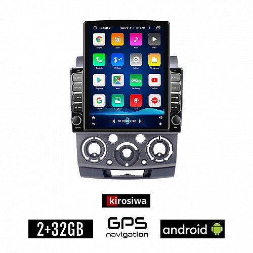 KIROSIWA FORD RANGER 2007-2011 Android οθόνη αυτοκίνητου 2GB με GPS WI-FI (ηχοσύστημα αφής 9.7" ιντσών OEM Youtube Playstore MP3 USB Radio Bluetooth Mirrorlink εργοστασιακή, 4x60W, AUX)