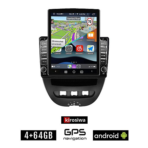 KIROSIWA CITROEN C1 (2005 - 2014) Android οθόνη αυτοκίνητου 4GB με GPS WI-FI (ηχοσύστημα αφής 9.7" ιντσών OEM Youtube Playstore MP3 USB Radio 4+64GB Bluetooth Mirrorlink εργοστασιακή, 4x60W, AUX)