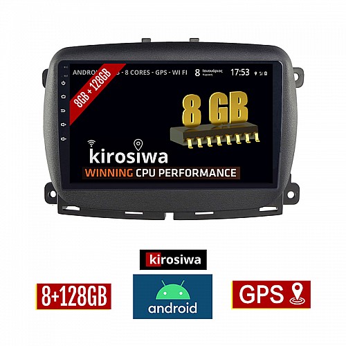 KIROSIWA 8GB + 128GB FIAT 500 (μετά το 2016) Android οθόνη αυτοκίνητου με GPS WI-FI (ηχοσύστημα αφής 9" ιντσών Youtube Playstore MP3 USB Radio Bluetooth Mirrorlink DSP Apple Carplay Android Auto 4G Sim Card 4x60W, AUX)