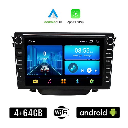 HYUNDAI i30 (2012-2017) Android οθόνη αυτοκίνητου 4+64GB με GPS WI-FI (ηχοσύστημα αφής 8" ιντσών 4GB CarPlay Android Auto Car Play Youtube Playstore MP3 USB Radio Bluetooth Mirrorlink εργοστασιακή, 4x60W, Navi)
