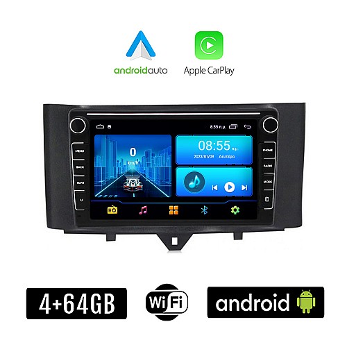 SMART 451 (FORTWO) 2010-2015 Android οθόνη αυτοκίνητου 8" ιντσών 4+64GB με GPS WI-FI (ηχοσύστημα αφής FORTWO 4GB CarPlay Android Auto Car Play Youtube Playstore MP3 USB Radio Bluetooth Mirrorlink εργοστασιακή, Navi, 4x60W)