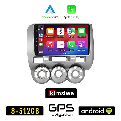 KIROSIWA HONDA JAZZ 2002-2008 Android οθόνη αυτοκίνητου 8GB + 256GB με GPS WI-FI (ηχοσύστημα αφής 9" ιντσών OEM Android Auto Apple Carplay Youtube Playstore MP3 USB Radio Bluetooth Mirrorlink εργοστασιακή, 4x60W, AUX)