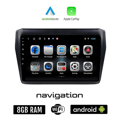 SUZUKI SWIFT (μετά το 2017) Android οθόνη αυτοκίνητου 8GB + 128GB με GPS WI-FI (ηχοσύστημα αφής 9" ιντσών OEM Android Auto Apple Carplay Youtube Playstore MP3 USB Radio Bluetooth Mirrorlink εργοστασιακή, 4x60W)
