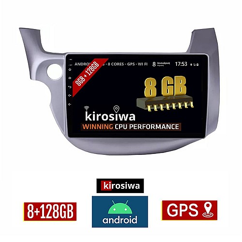KIROSIWA 8GB + 128GB HONDA JAZZ (2008 - 2012) Android οθόνη αυτοκίνητου με GPS WI-FI (ηχοσύστημα αφής 10" ιντσών OEM Youtube Playstore MP3 USB Radio Bluetooth Mirrorlink DSP Apple Carplay Android Auto 4G Sim Card 4x60W, AUX) FE-1321