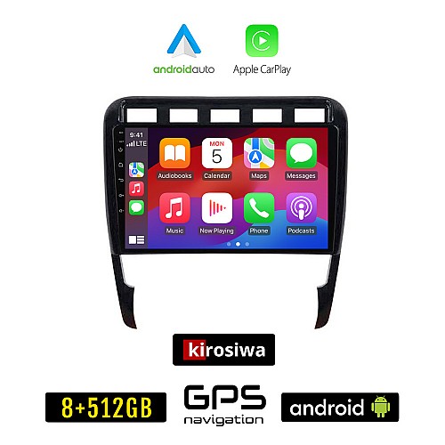KIROSIWA PORSCHE CAYENNE (2002 - 2011) Android οθόνη αυτοκίνητου 8GB + 256GB με GPS WI-FI (ηχοσύστημα αφής 9" ιντσών OEM Android Auto Apple Carplay Youtube Playstore MP3 USB Radio Bluetooth Mirrorlink εργοστασιακή, 4x60W, AUX)